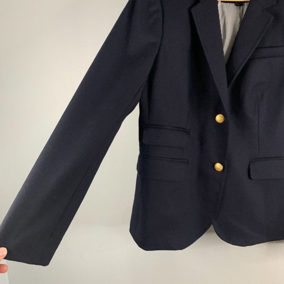 J. Crew Women's Schoolboy Blazer Jacket Navy Blue Wool Stretch Gold 2 Button 6 - Picture 2 of 11
